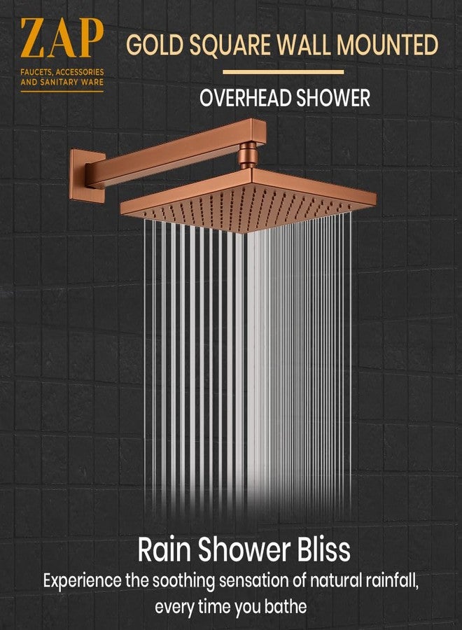 ZAP OHSQ65 360 Degree Rotation Rose Gold Square Overhead Shower SUS304 Stainless Steel | Anti-MIcrobial Silicon Nozzle, Ultra Thin & Lightweight- 6 x 6 inch Showerhead with 15 Inch Rod - Image 3